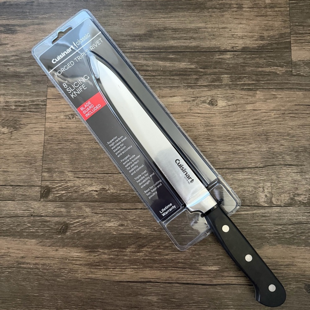 NWT Cuisinart Stainless Steal High Carbon Black Silver Carving Knife Kitchenware